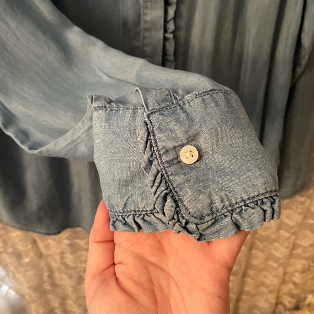 H&M Light Blue Ruffle Front Button-Down Blouse - Picture 3 of 6